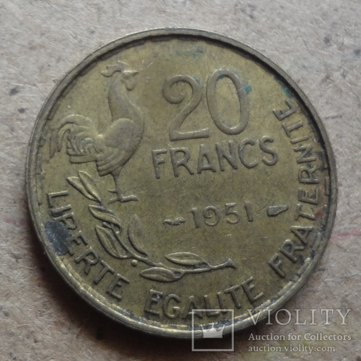 20 франков  1951 Франция  (7.7.3)~, фото №2