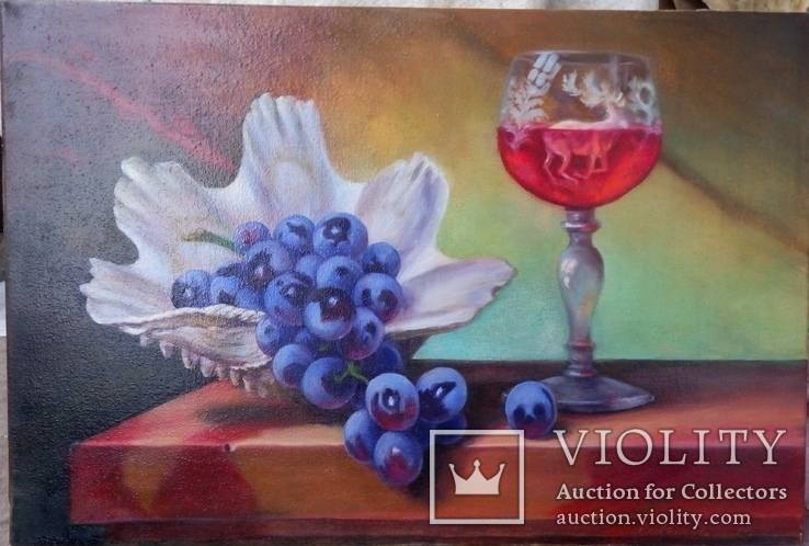 Картина маслом "Виноград в ракушке" на подрамнике 30х45 холст/масло, фото №3