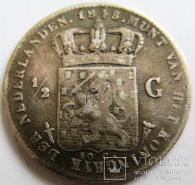 Нидерланды, 1/2 серебряного гульдена 1848, WILLEM II, фото №3