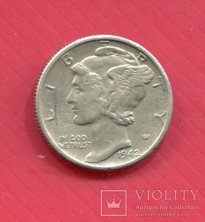 США 10 центов (дайм) 1942 Меркури, фото №2