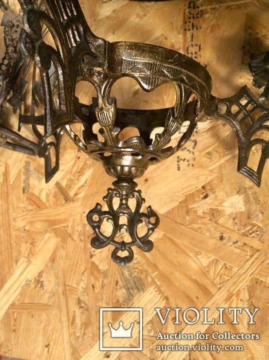 Антикварная керосиновая лампа с абажуром в стиле Тифани, фото №5