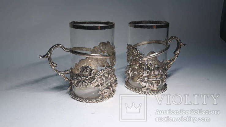 Два старых серебряных подстаканника,Англия,с родными стаканами, фото №3
