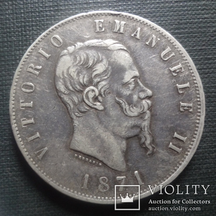 5 лир 1871 Италия серебро  (А.4.10)~, фото №2