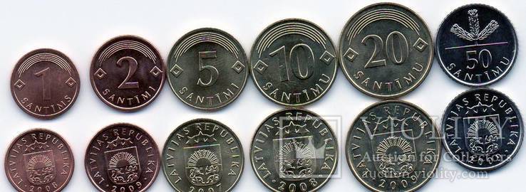 Latvia Латвия - 1 2 5 10 20 50 Santimi 2009 UNC набор 6 монет JavirNV