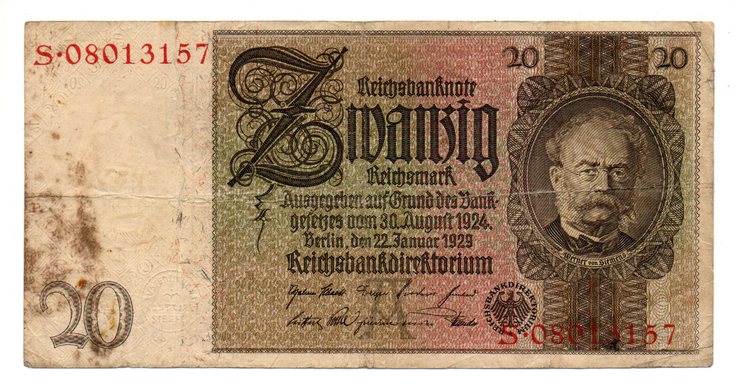 Банкнота Германия 20 марок 1929 год (F), фото №2