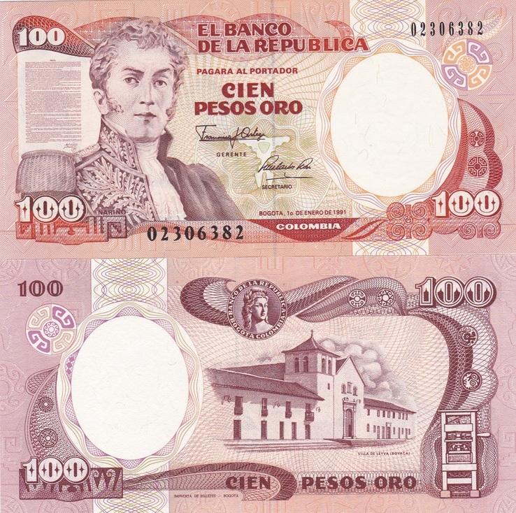 Colombia Колумбия - 100 Pesos Oro 1991 UNC Pick 426e JavirNV