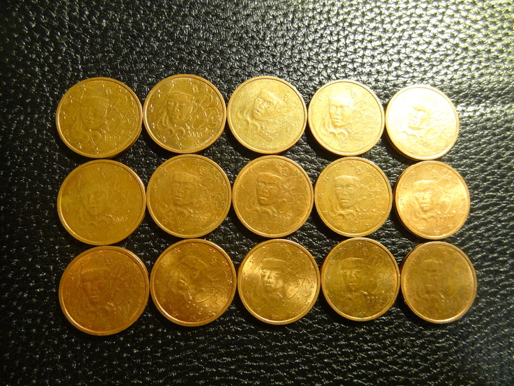 2 євроценти Франція (порічниця) 15шт, всі різні
