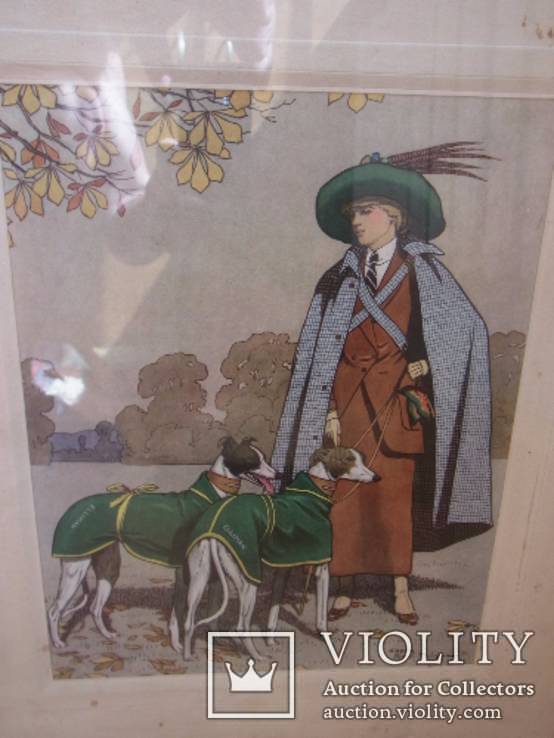 Литография Raoul PHILIPP 1912 год охота, собака, фауна №2, фото №2