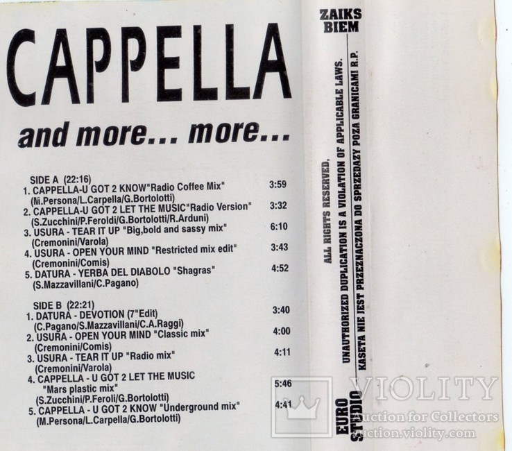 Cappella (And More...More...) 1994. (МС). Кассета. Euro Star. Poland. Techno Dance., фото №7