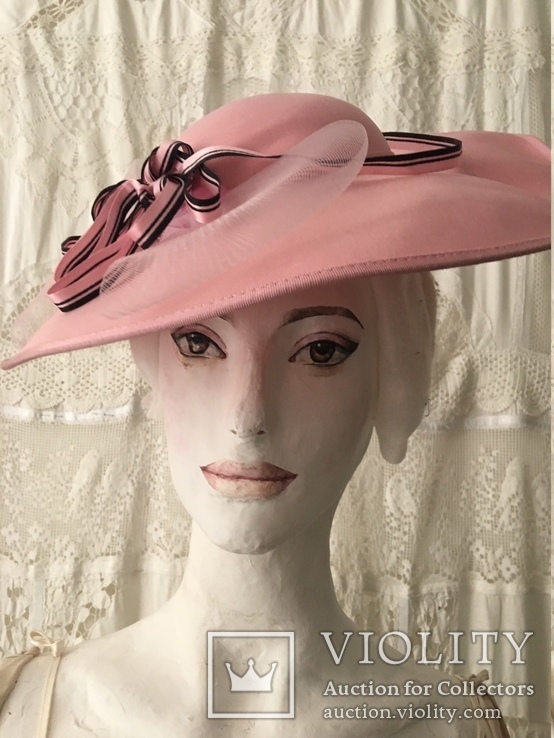 Плоская широкополая шляпка.Розовая ., фото №2