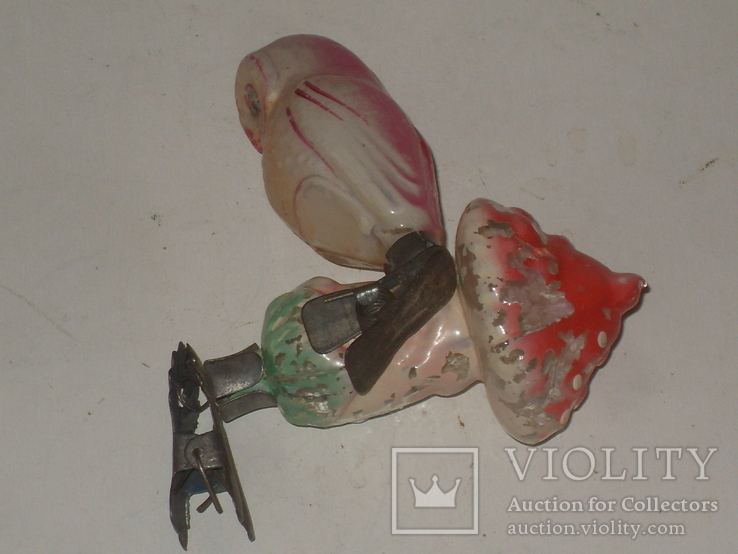 Игрушки на елку СССР грибок и сова одним лотом, фото №5