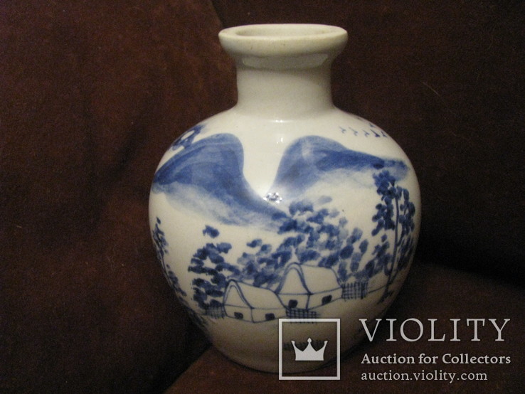 Старая Азиатская ваза - живопись кобальтом., photo number 2