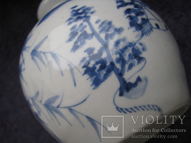 Старая Азиатская ваза - живопись кобальтом., фото №9