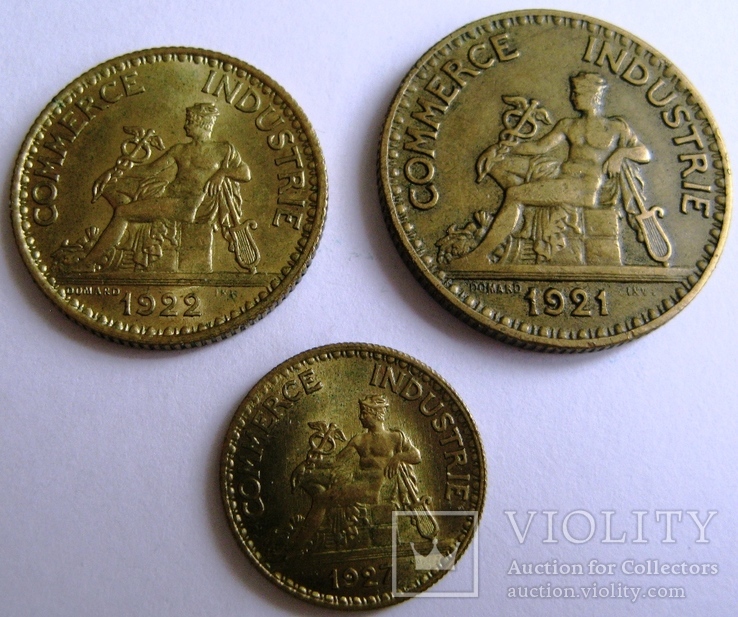 Франция, комплект монет 2 фр+1 фр+ 50 с. (1921-1927)