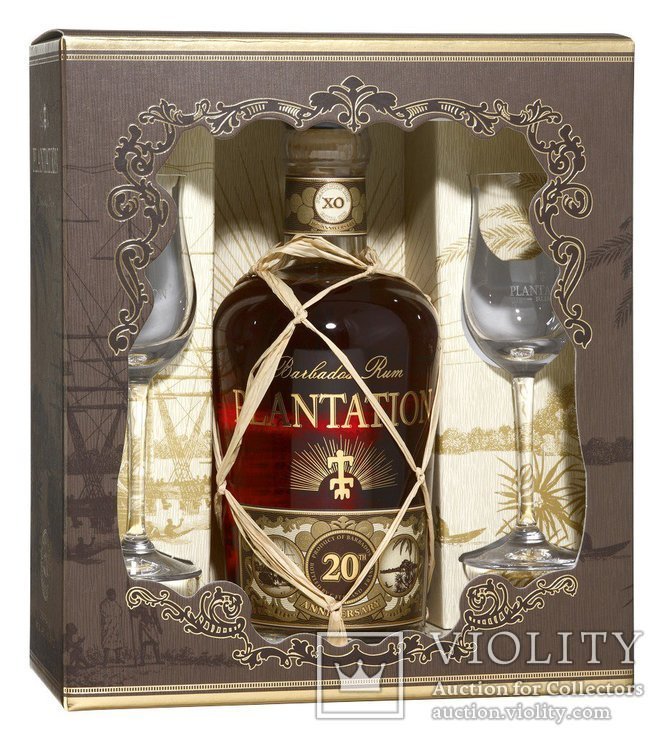 Plantation Rum Barbados XO Extra Old 20th Anniv. 40% Vol. 0,7 l + GB mit 2  Gläsern - «VIOLITY»