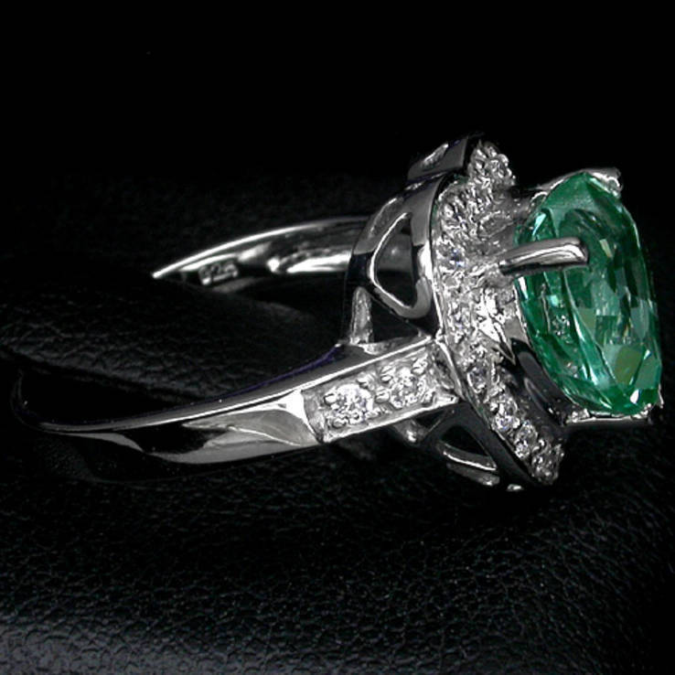 Кольцо 925 натуральный ААА зеленый турмалин, белый сапфир., фото №3
