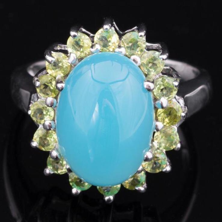  Pierścionek srebrny 925 naturalny chalcedon, peridot., numer zdjęcia 2