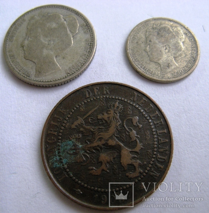 Нидерланды, комплект "Большая голова" 25 ц. 1908 + 10 ц. 1906 +2,5 ц. 1905, фото №3