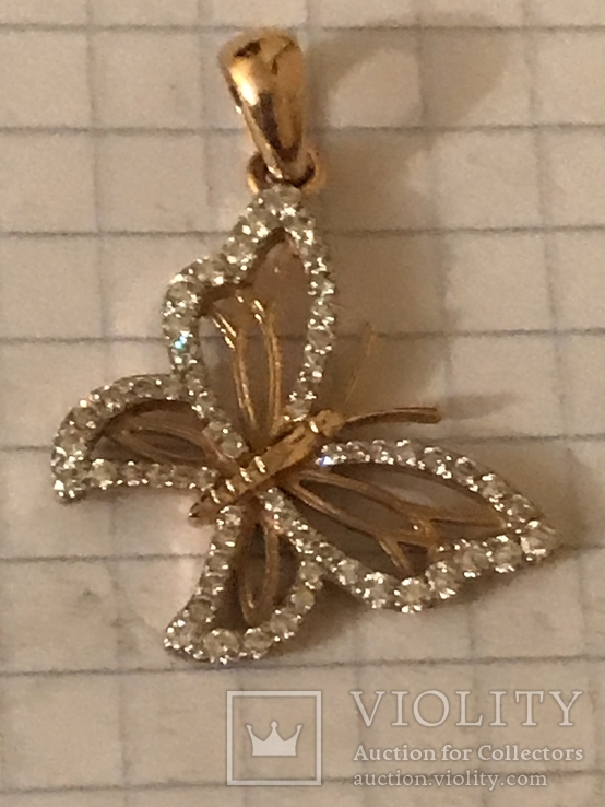 Золотой подвес с бриллиантами (бабочка), фото №9
