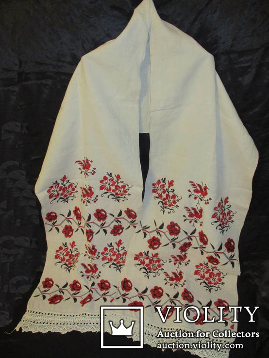 Вышитый льняной рушник с птичками, лен, 260х43 см, фото №2