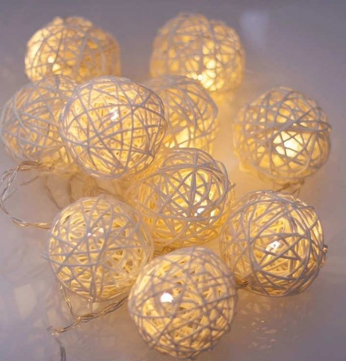 Гирлянда шарики LED светодиодная. для дизайна. Ротанг. На батарейках., фото №11