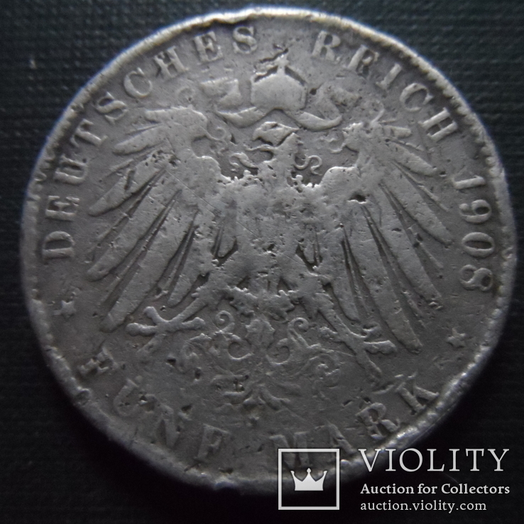 5 марок 1908 Германия  Серебро (А.6.11)~, фото №4