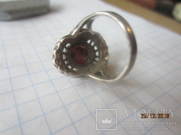 Кольцо серебро, маркизет коралл, фото №7