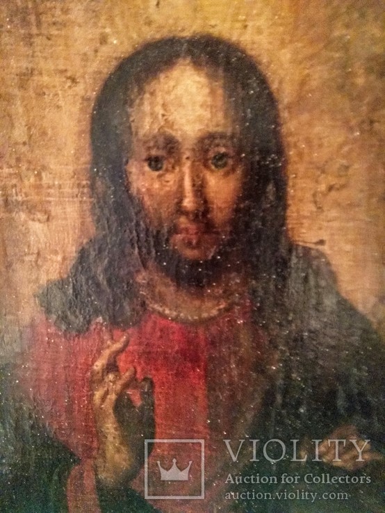 Старинная Икона "Христос со сферой",14.5х18см. с клиньями..	, фото №3