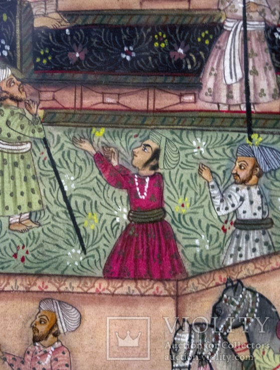  Античная персидская картина на шёлке. В раме под стеклом, фото №5