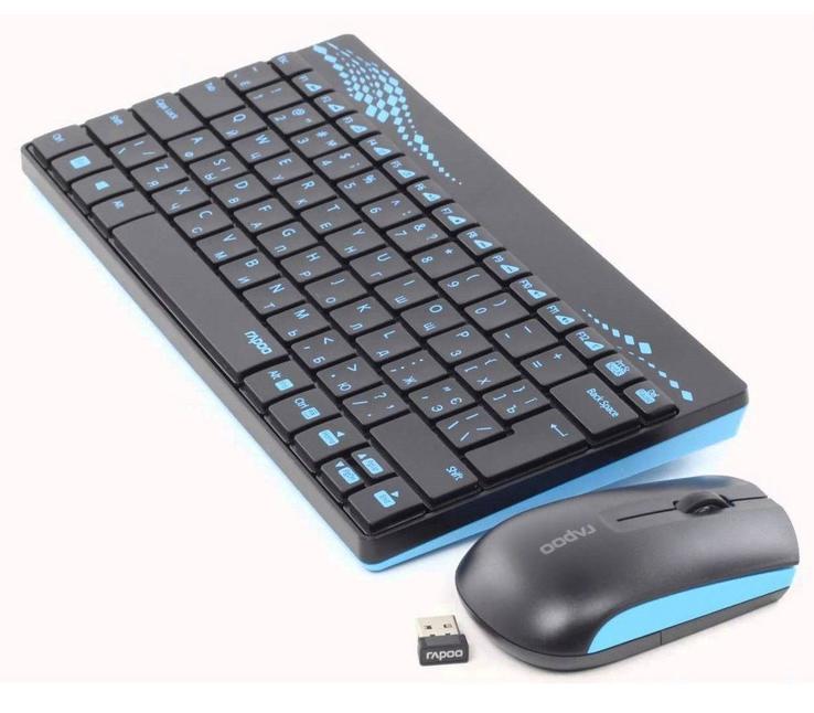 Комплект беспроводной Rapoo 8000 Black/Blue клавиатура и мышь., photo number 2