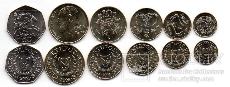 Cyprus Кипр - набор 6 монет 1 2 5 10 20 50 Cents 2004 UNC JavirNV