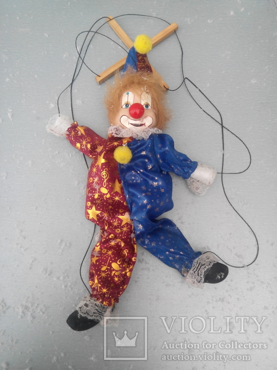 Игрушка клоун - марионетка с керамической головой 36см, фото №5
