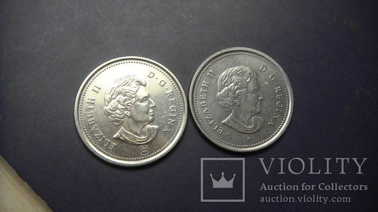 25 центів Канада 2006 (два різновиди) різні мітки під портретом Королеви