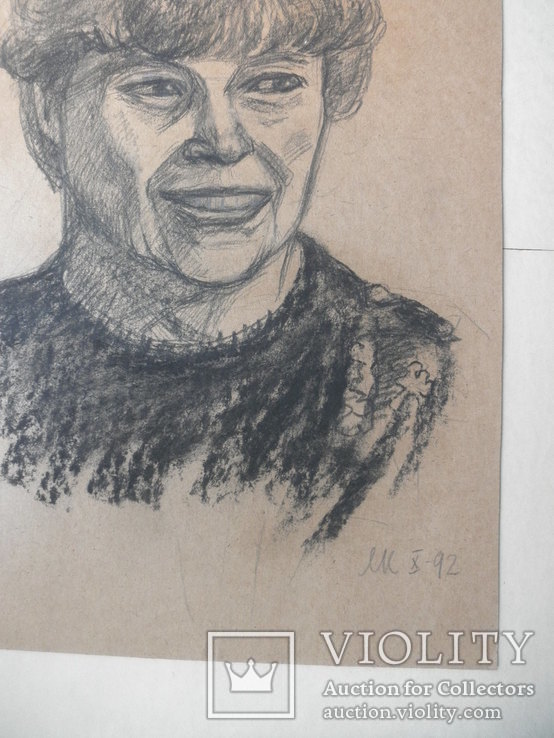 Старая картина карандаш, портрет женщины., фото №4