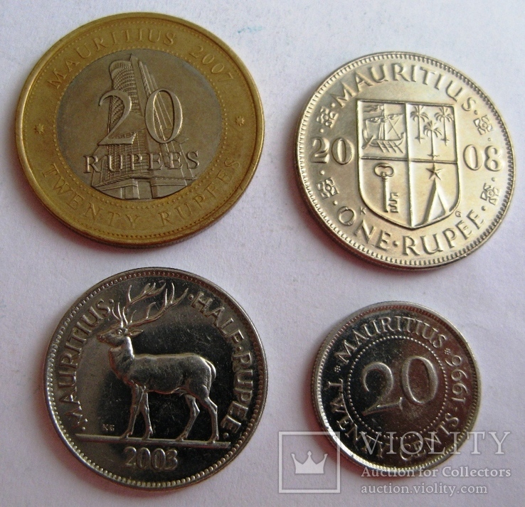 Маврикий набор 0,2 + 1/2 + 1 + 20 рупий 1996-2008 г., фото №3