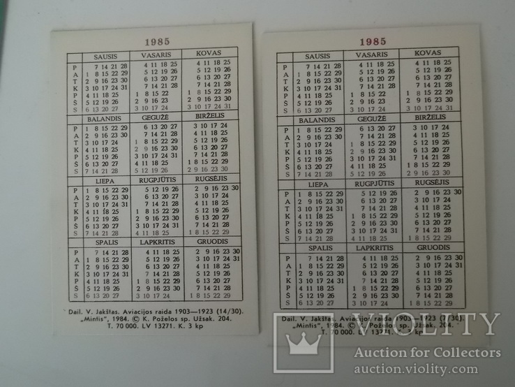 История Авиации 24 календарика   Mintis 1984 год, фото №10