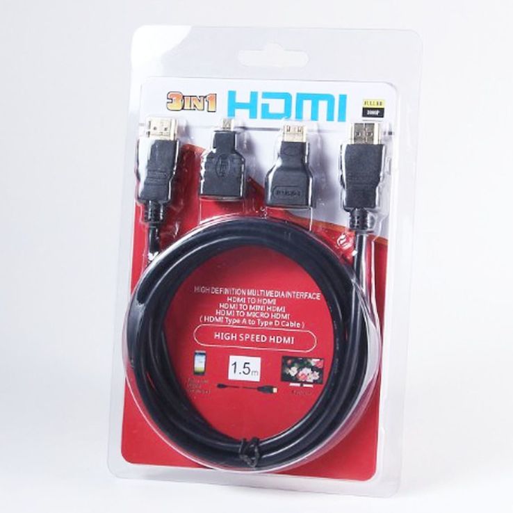 Кабель HDMI-HDMI 1.5 м (v1.4) micro,mini,HDMI, numer zdjęcia 3