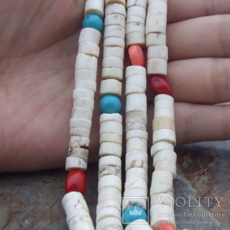 3-х рядное ожерелье с цветными кораллами и бирюзой, фото №5