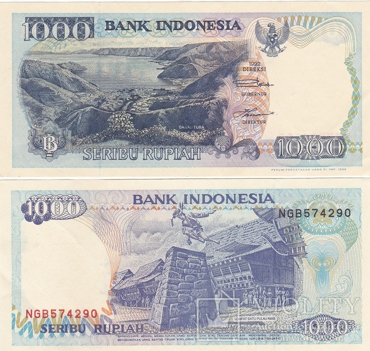 Indonesia Индонезия - 1000 Rupiah 1999 ( 1992 ) Pick 129h UNC JavirNV