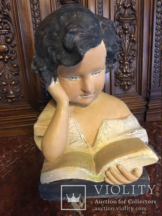 Антикварная скульптура "Девочка читающая книгу "1910-1930 года. алебастр	, фото №4