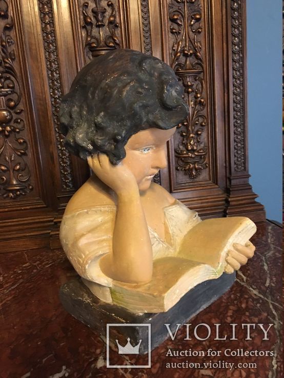 Антикварная скульптура "Девочка читающая книгу "1910-1930 года. алебастр	, фото №5