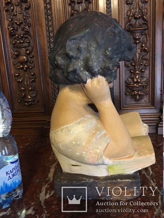 Антикварная скульптура "Девочка читающая книгу "1910-1930 года. алебастр	, фото №7