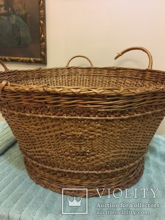 Антикварная большая корзина 1900 год.красивое плетение, фото №3