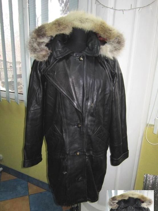 Оригинальная женская кожаная куртка с капюшеном YESSICA.54-56. Лот 338, numer zdjęcia 3