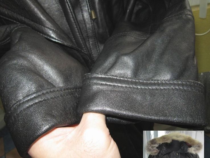 Оригинальная женская кожаная куртка с капюшеном YESSICA.54-56. Лот 338, фото №6