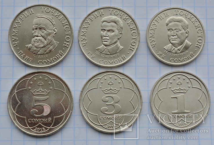 Таджикистан монеты 1,3 и 5 сомони 2018 анц