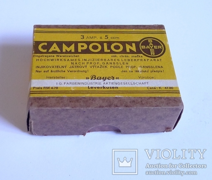 Картонная коробочка 30-х годов препарата Камполон Bayer AG