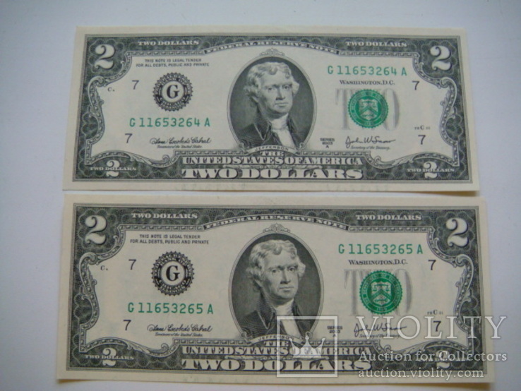 2 банкноты по 2 доллара США, фото №3