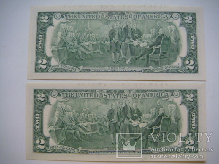2 банкноты по 2 доллара США, фото №4