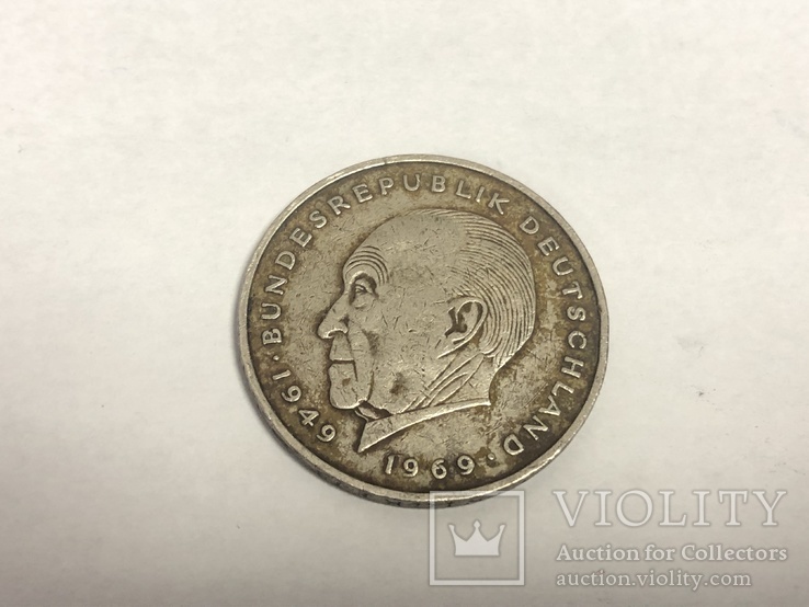 Монета 2 марки Германии 1971 г. G (Конрад Аденауэр), фото №2